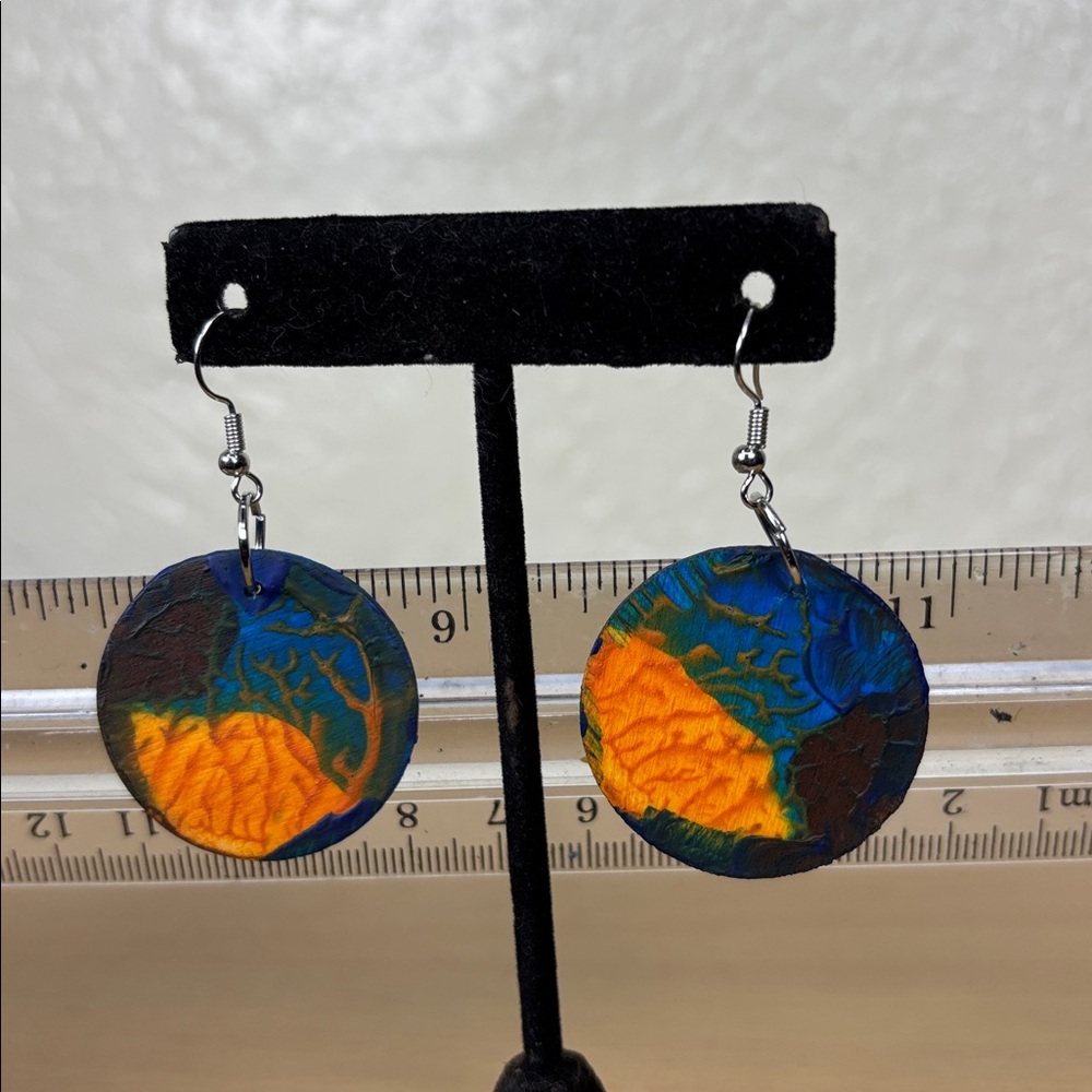 Colorful Blue and Orange Round Drop Earrings